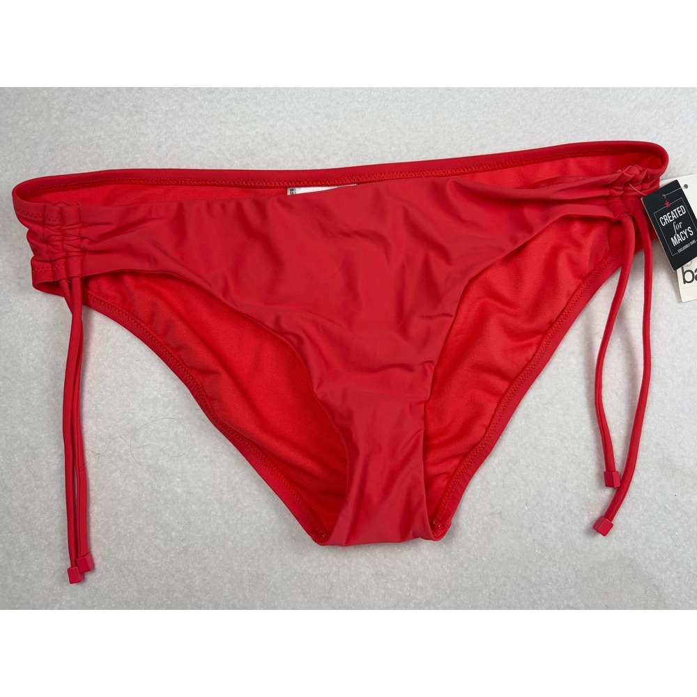 Bar III Womens Red Side Tie Ruched Bikini Bottoms Swimwear Size Large NWT